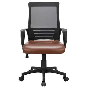 Офисное кресло SMILE MART с регулируемой средней спинкой, эргономичное сетчатое поворотное кресло с поясничной поддержкой, коричневое сиденье 1