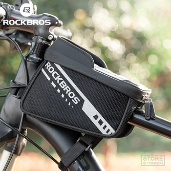 Передняя Велосипедная сумка ROCKBROS С чувствительным сенсорным экраном, Светоотражающая Велосипедная сумка объемом 1 л, Двойная молния, Отдельная сумка для хранения Аксессуаров для горных велосипедов