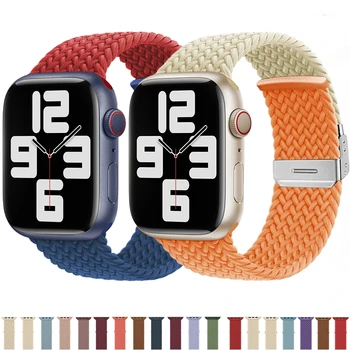Плетеный Нейлоновый Ремешок Solo Loop Для Apple Watch Band 44мм 45мм Ultra 49мм 38мм 40мм 41мм 42мм Эластичный Браслет iWatch 8 7 SE 6 5 4 14