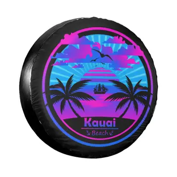 Пляж Кауаи Гавайи, чехол для запасного колеса, сумка, чехол, защита от атмосферных воздействий, пылезащитные чехлы для колесных дисков Palm Trees Sunset для Mitsubishi Pajero 6
