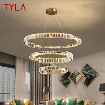 Подвесная люстра TYLA Crystal, современные светодиодные роскошные кольца, подвесной светильник, Домашний декор для гостиной, столовой, Двухуровневой виллы 16