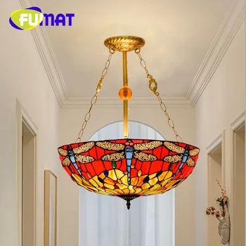 Подвесной светильник FUMAT Tiffany 20 дюймов в перевернутом виде в стиле beauty style red dragonfly для гостиной, столовой, спальни, подвесной светильник для чаши 6