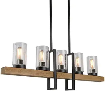Подвесной светильник-люстра из дерева и стекла, подвесной светильник в деревенском стиле, винтажный декоративный потолочный светильник Edison на 5 ламп, C0011 10