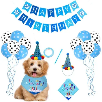 Праздничный наряд для домашних животных на день рождения, чтобы отпраздновать день рождения собаки, шляпа, нагрудник, баннер, украшения для кошек, прямая поставка 1