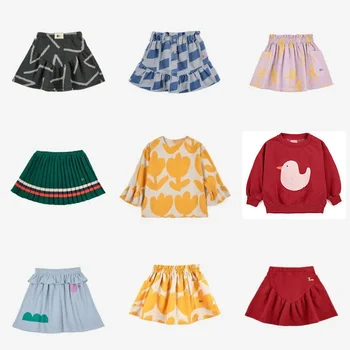 Предпродажная детская юбка для девочек, новинка Bobo 2023, осенне-зимние плиссированные юбки с модным принтом для маленьких девочек, повседневная детская одежда