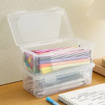 Прозрачный пенал, водонепроницаемый пылезащитный настольный ящик для хранения, Пластиковая ручка с застежкой, пенал для школьных принадлежностей 16