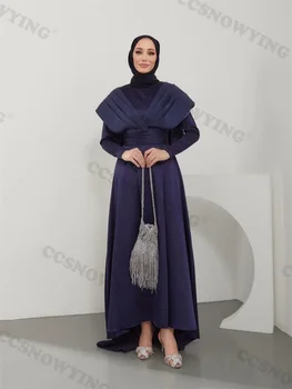 Простые и щедрые мусульманские вечерние платья, хигаб с длинным рукавом, исламские вечерние платья с высоким воротом, женские арабские халаты для вечеринок 5