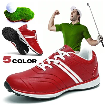 Профессиональные мужские туфли для гольфа без шипов, кожаные водонепроницаемые и противоскользящие уличные кроссовки для гольфа 7