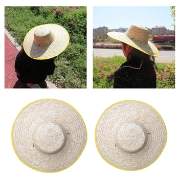 Прочная тканая кепка Женская Мужская Повседневная Соломенная шляпа с широкими полями и регулируемым подбородочным ремнем для защиты от солнца, путешествия в помещении, на открытом воздухе, Пляж 12