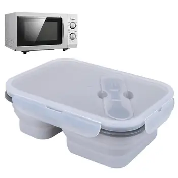 Разборная коробка для бенто, силиконовый ланч-бокс с двумя сетками, контейнеры для пищевых продуктов большой емкости, можно мыть в посудомоечной машине и морозильной камере Для взрослых и детей 4