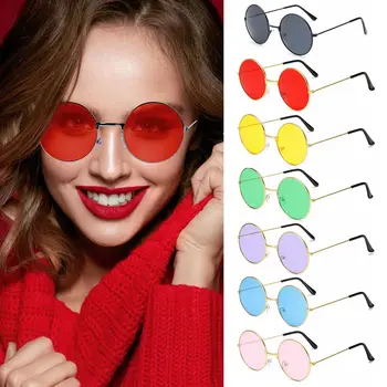 Ретро Круглые солнцезащитные очки в стиле хиппи, модные круглые металлические солнцезащитные очки для женщин, мужские очки для дискотеки, вечеринки