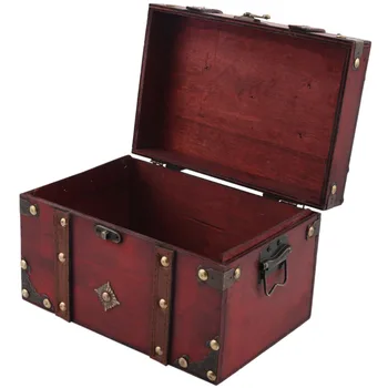 Ретро-Сундук с сокровищами, Винтажный Деревянный ящик для хранения ювелирных изделий в античном стиле, Органайзер для шкатулки для драгоценностей, Большая коробка для безделушек 20