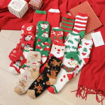 Рождественские носки для женщин, зимние Толстые плюшевые Теплые удобные Мягкие коралловые бархатные Милые носки Санта-Клауса, Теплые снежные носки для мужчин 18