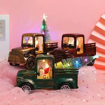 Рождественские украшения, винтажный тракторный орнамент со светящейся рождественской елкой, реалистичный декор рождественского трактора на батарейках 6