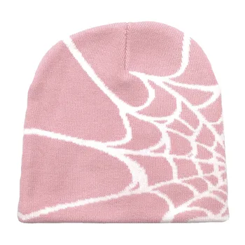 Розовая жаккардовая вязаная шапка с паутиной, мужская и женская термошлемка, мультяшная зимняя шапка от холода 2