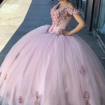 Розовое бальное платье в виде сердечка, пышные платья15, праздничное платье с открытыми плечами, расшитое бисером, платье для Золушки с 3D цветами на день рождения 9