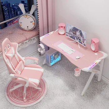 Розовый игровой стол, набор стульев, комбинация для девочек, офисный стол, компьютерный стол, стол для ПК, модный прекрасный стол RGB 20