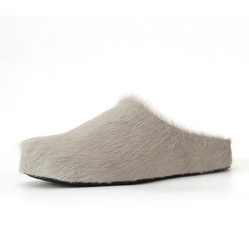 Роскошный Дизайнерский бренд 2023Men, Шлепанцы из Конского волоса, Итальянские туфли для отдыха на плоской подошве из натуральной кожи Mule Runway, обувь на толстой подошве 5