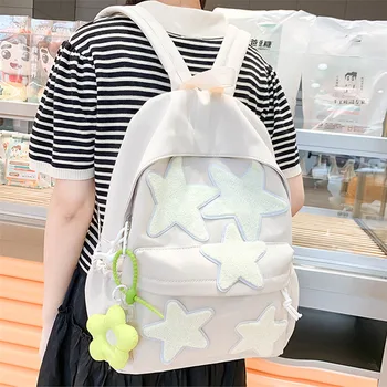 Рюкзак DIHOPE Fashion Stars Женский водонепроницаемый нейлоновый холщовый рюкзак для подростков Большая вместимость Школьный рюкзак для студентов Дорожная сумка 17