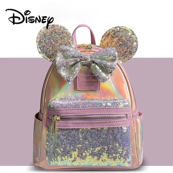 Рюкзак Disney Loungefly с Минни Маус и бантиком, расшитый блестками, Детский повседневный рюкзак, студенческий мини-повседневный рюкзак, подарок для девочек