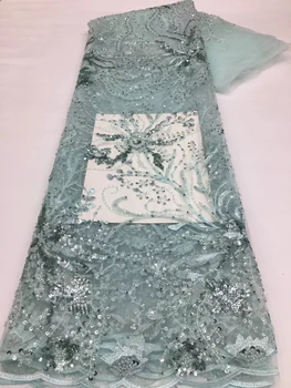 Свадебная кружевная ткань с кристаллами, расшитая бисером, Новинка 2023 года, Высококачественные Свадебные платья, Африканский Тюль с блестками, Сетка, Роскошные бусины ручной работы 6