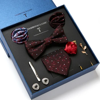 Свадебный подарок Классический галстук с квадратными карманами, Набор запонок, коробка для галстука, Красный цвет, Для мужчин, на День Святого Валентина 2
