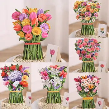 Свадьба ко Дню Святого Валентина, Поздравительная открытка с тропическим цветением, 3D всплывающий букет бумажных цветов 13