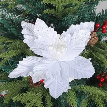 Сверкающее Рождественское украшение Рождественский искусственный цветок Праздничные украшения из искусственных цветов для украшения Рождественской елки 16
