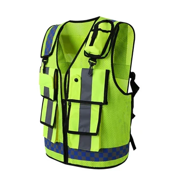 Светоотражающий жилет, предупреждающий о высокой видимости, защитный жилет, флуоресцентная одежда, одежда для охранника с несколькими карманами, отражающая дорожное движение. 4