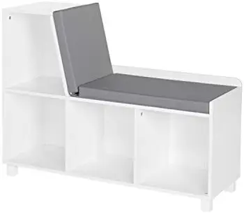 Скамейка для хранения Nook Collection Cubbies, белый набор для хранения и 2 предмета в сером складном ящике, 2 отсека