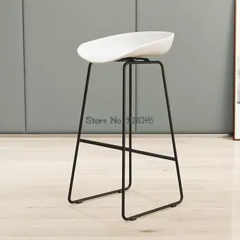 Скандинавский барный стул железный черный барный стул современный простой бытовой стульчик для кормления со спинкой креативный персонализированный барный стул 6