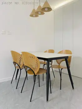 Скандинавский ретро-стул в виде ракушки современный минималистский обеденный стул из массива дерева кофейня с молоком шезлонг спальня табурет для макияжа 9