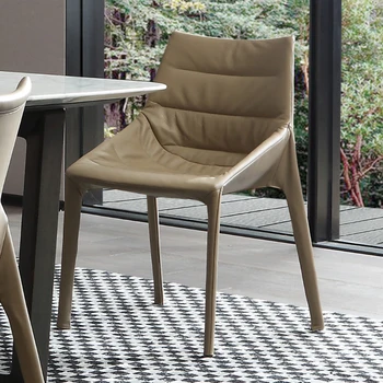 Скандинавский современный легкий роскошный обеденный стул из высококачественной кожи с минималистичной спинкой, стул для ведения журнала, обеденный стул высокого класса 6