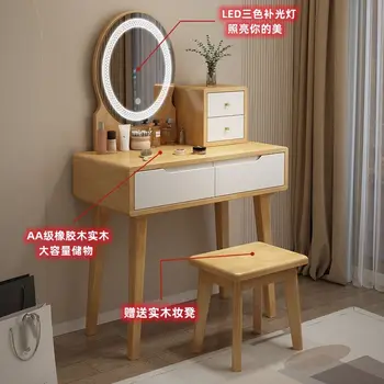 Скандинавский современный простой туалетный столик из массива дерева, шкаф для хранения в спальне, туалетный столик для маленькой квартиры, интернет-знаменитость, девушка 3