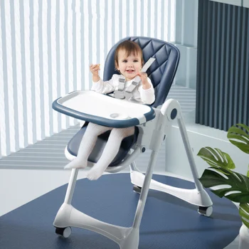 Складной Детский обеденный стул с подушкой из искусственной кожи, Многофункциональное Безопасное сиденье, защищающее от падения, Детский стульчик для кормления с безопасным подносом для еды, мебель 8