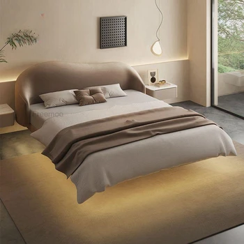 Современная мебель для спальни Подвесная кровать Мебель для дома из водонепроницаемой кожи Двуспальная кровать King Size со светодиодной подсветкой Queen Bed 14
