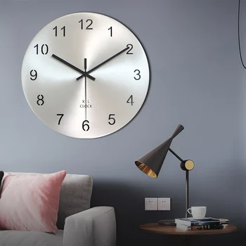 Современные минималистичные металлические настенные часы для гостиной, серебряные часы, индивидуальность, скандинавский креатив, немой, свободный удар, мода, цифровая 5