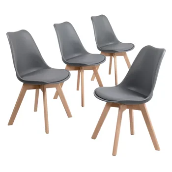 Современные обеденные стулья с мягкой обивкой Alden Design середины века, набор из 4 штук, белый 19