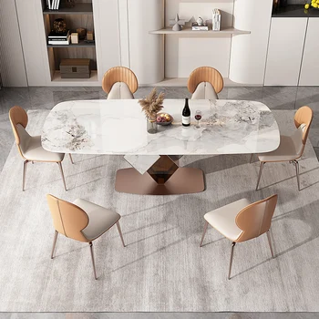 Современный простой и роскошный обеденный стол, Домашний стол, Прямоугольный стул, Комбинированный обеденный стол 13