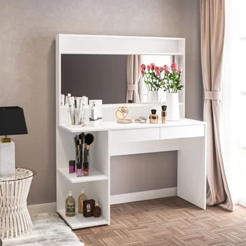 Современный туалетный столик, окрашенный в белый цвет, для спальни, современная простота, изысканный вид небольшого шкафа для хранения, встроенный столик для макияжа 18