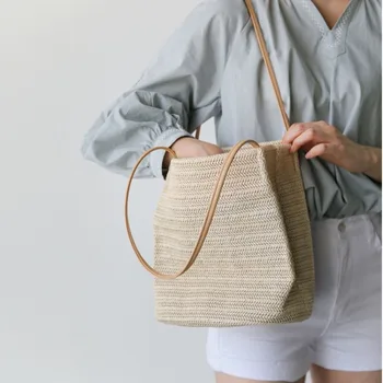 Соломенная сумка, повседневная плетеная маленькая сумка на плечо, Летняя новая сумка-мешок для женщин 4