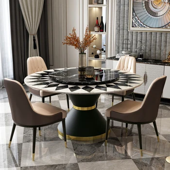 Сочетание легкого роскошного и минималистичного обеденного стола и стула в постмодернистском стиле, мраморный домашний круглый дизайнерский круглый стол 10