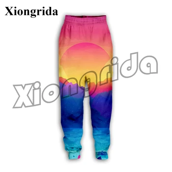 Спортивные штаны с 3D рисунком, мужские повседневные брюки с абстрактным графическим цветным принтом, брюки с высокой талией, брюки с принтом восхода и захода солнца 15