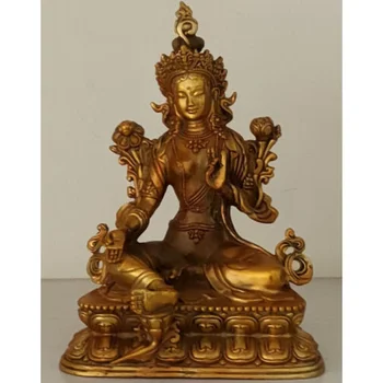 Старинная Буддийская Бронзовая Зеленая Статуя Бога Тары Авалокитешвары 13