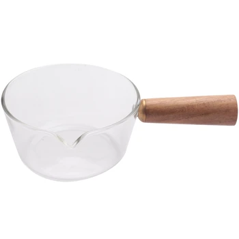 Стеклянный молочник с деревянной ручкой, 400 мл, Кастрюля для приготовления салата с лапшой, Посуда для газовой плиты 2