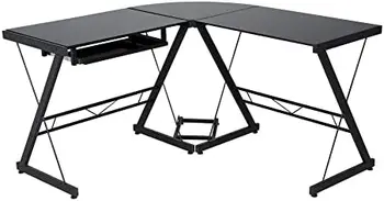 Стеклянный стол L-образной формы, черный и прозрачный