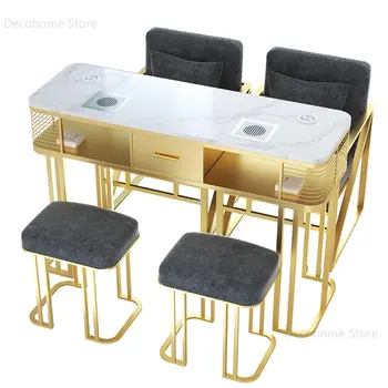 Стол для маникюра с двойными ногтями в скандинавском стиле, салонная мебель, Роскошные Золотые железные маникюрные столы с пылесосом, одинарные маникюрные столы 17
