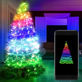 Строка управления Bluetooth RGBW приложение Елочная лампа Светодиодная проволочная точечная USB-лампа Рождественского цвета, медный пульт дистанционного управления, Светодиодная лампа декора 9