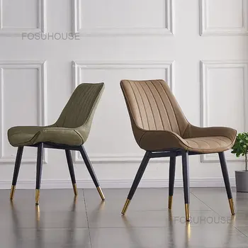 Стулья для гостиной с простой спинкой, современная бытовая мебель, обеденный стул из скандинавской кожи, Роскошный диван для отдыха, кресло для макияжа 3