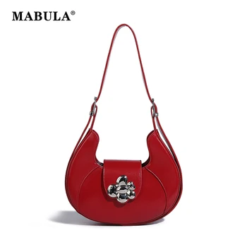 Сумка через плечо MABULA Red Woman's Half Moon с клапаном, дамское Веганское Кожаное седло, сумка через плечо, Регулируемый ремень, кошелек-бродяга 18